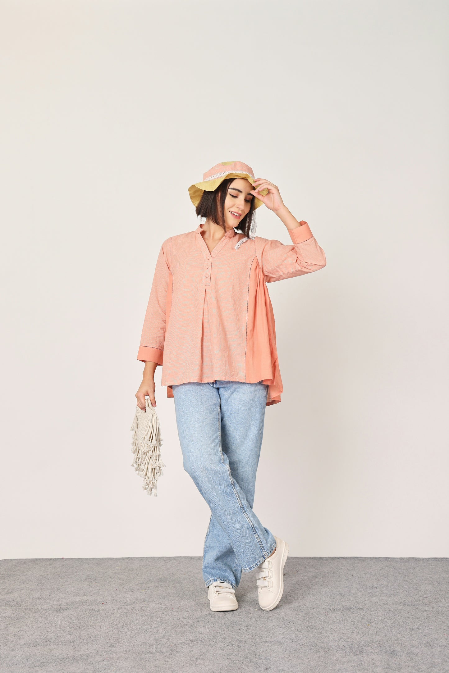 PEACH FORGOTTEN STITCHED DETAILING TOP