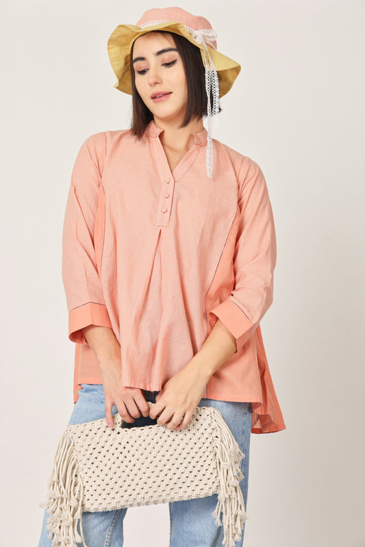 PEACH FORGOTTEN STITCHED DETAILING TOP