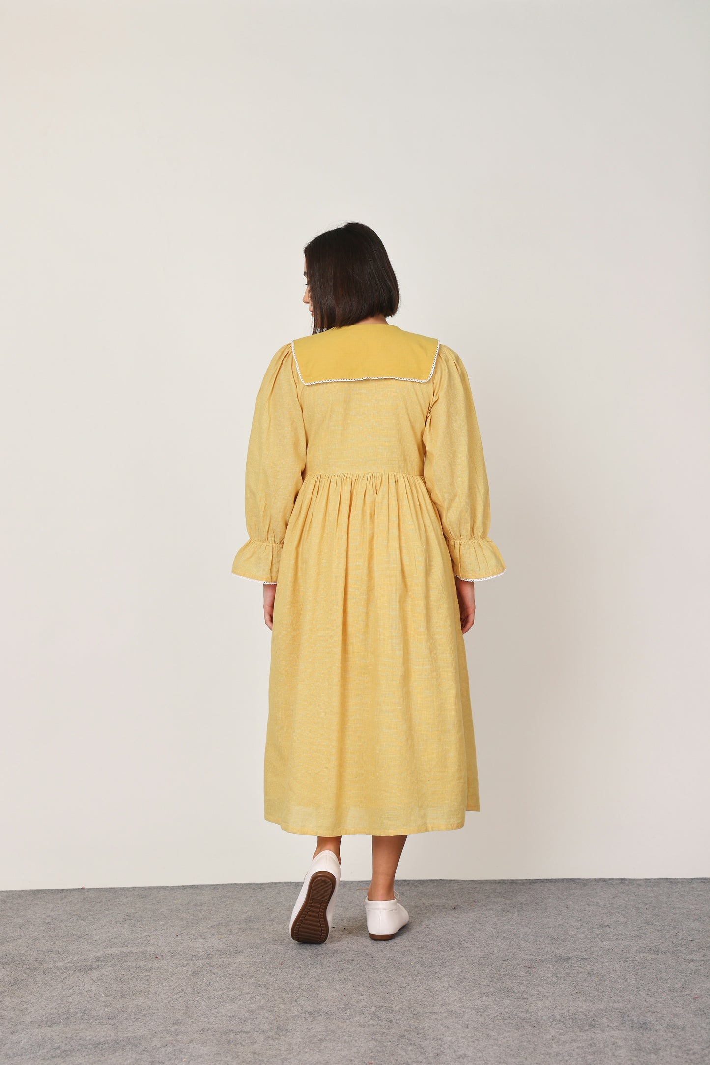 YELLOW COLLARED MIDI DRESS