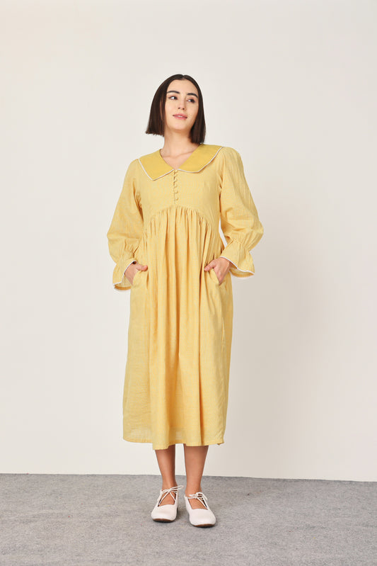 YELLOW COLLARED MIDI DRESS