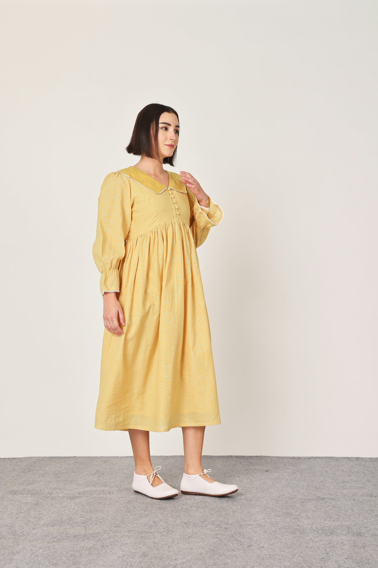 YELLOW COLLARED MIDI DRESS