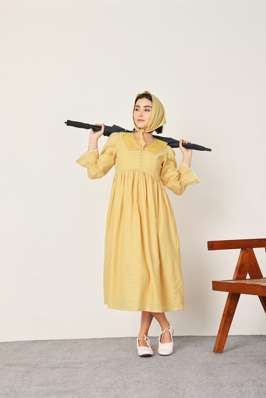 YELLOW COLLARED MIDI DRESS