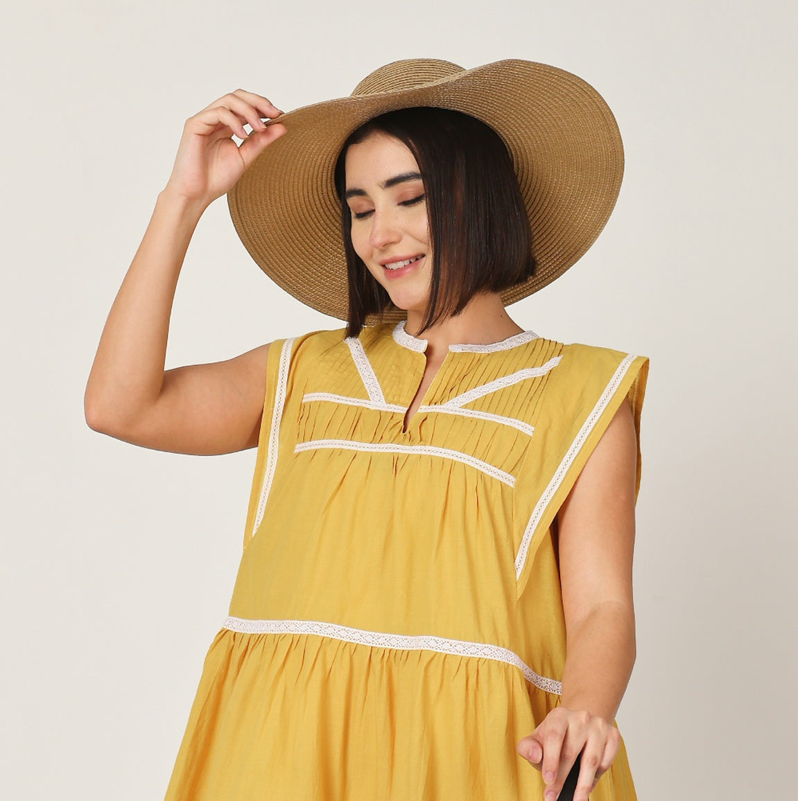 Yellow Solid Tiered Short Dress