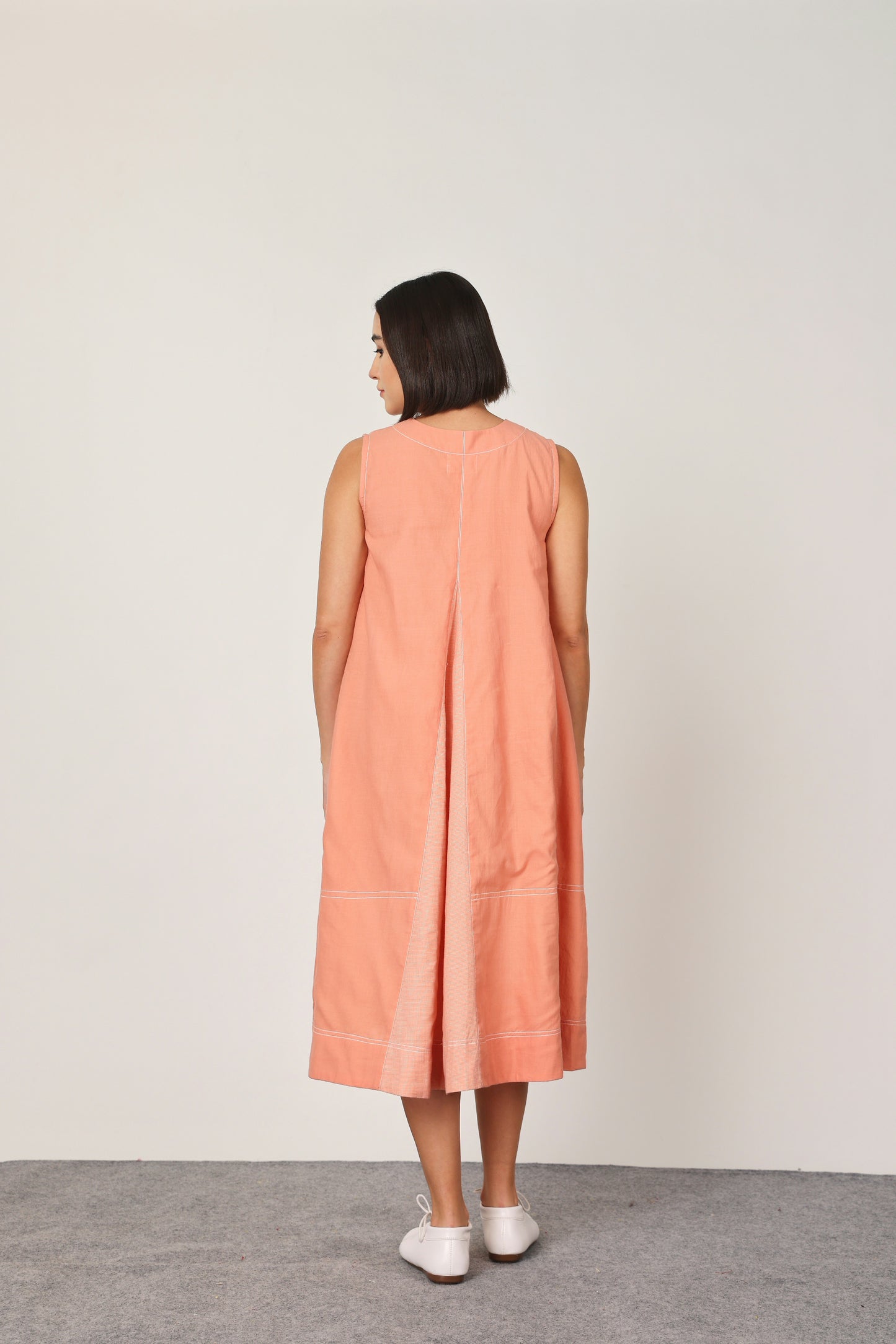 Peach V Neck Pocket Dress