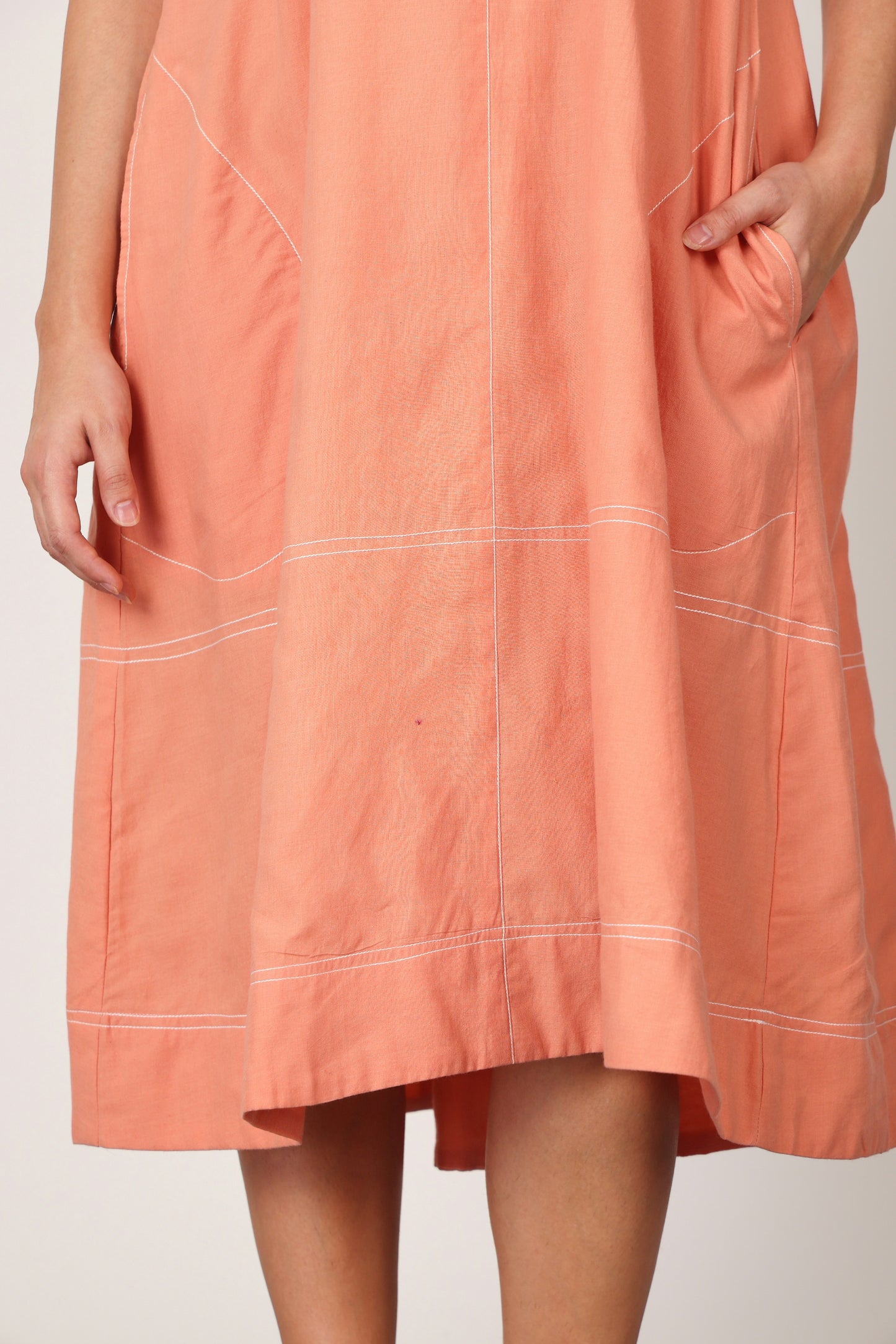 Peach V Neck Pocket Dress