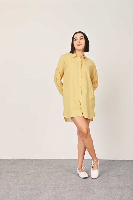 YELLOW CHECKED BOXY SHIRT