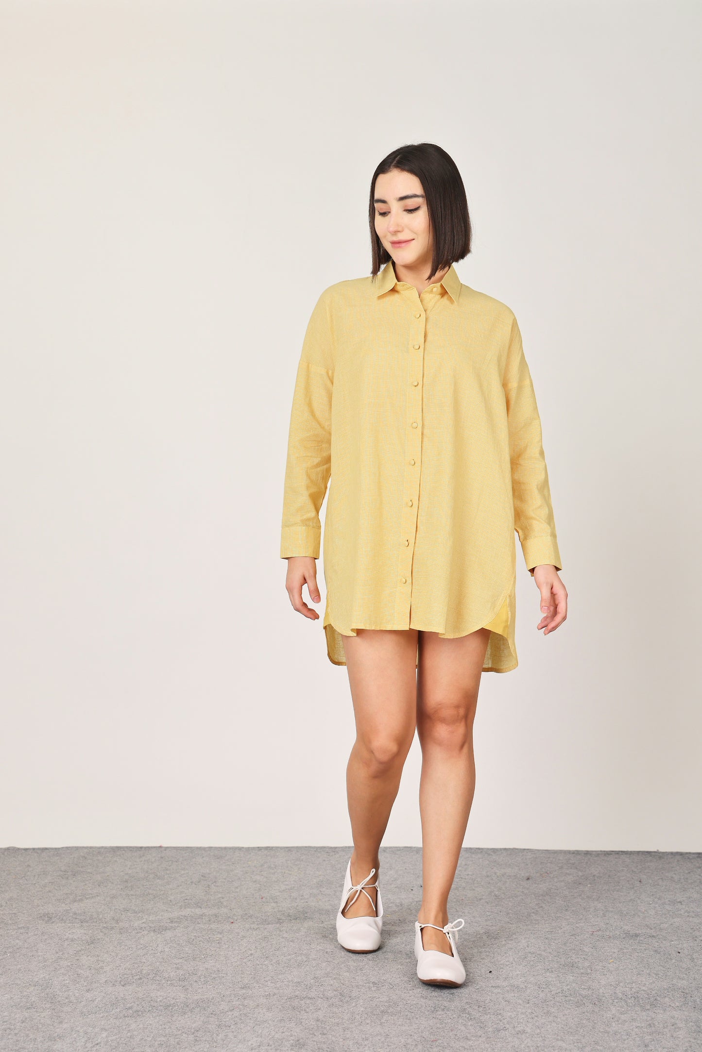YELLOW CHECKED BOXY SHIRT