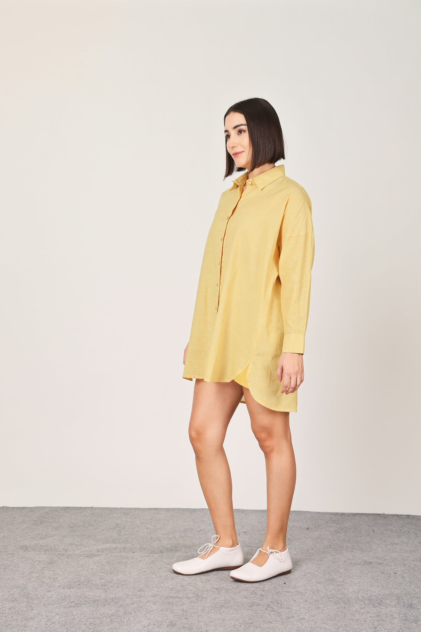 YELLOW CHECKED BOXY SHIRT