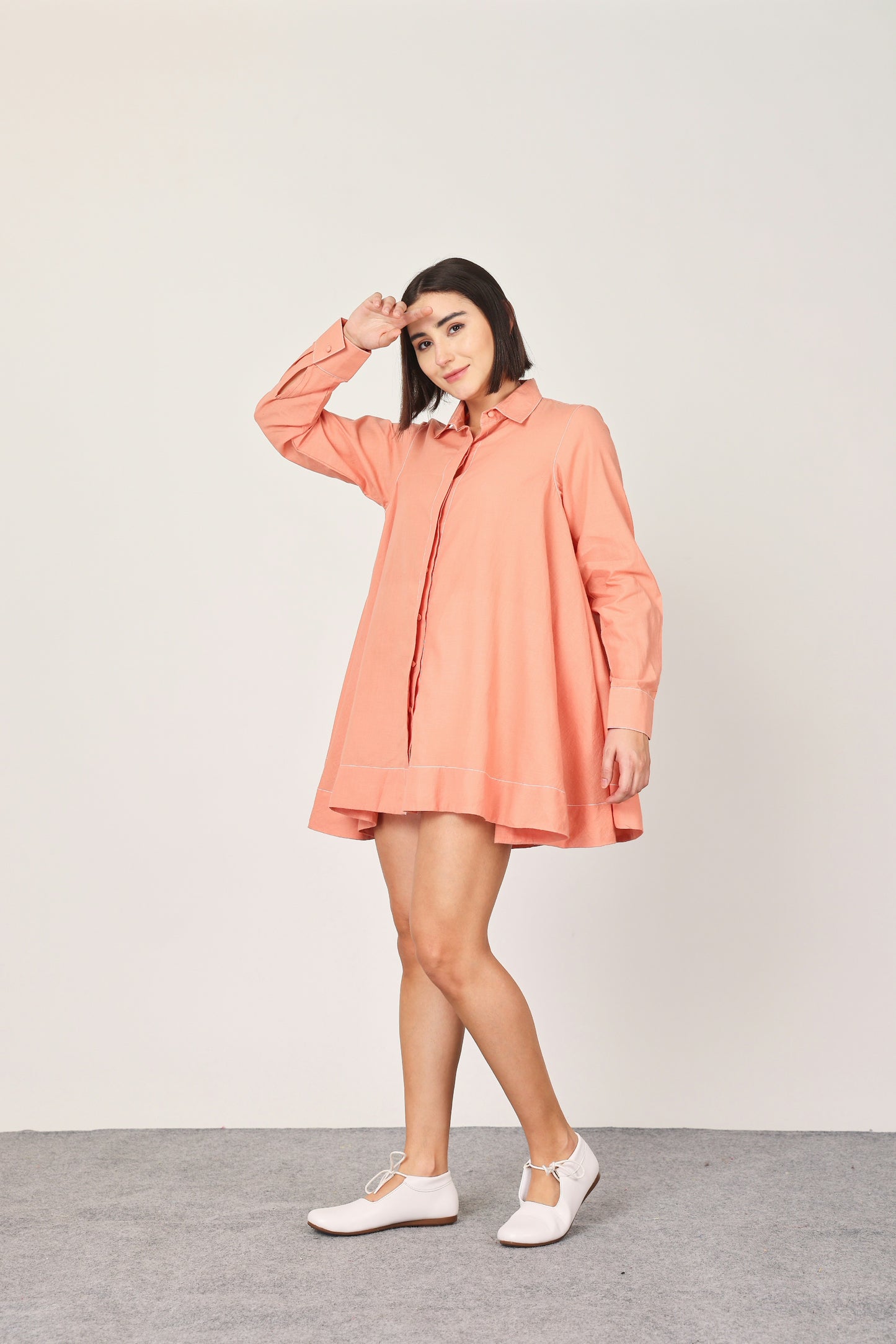 PEACH FLAIRED SHIRT TOP