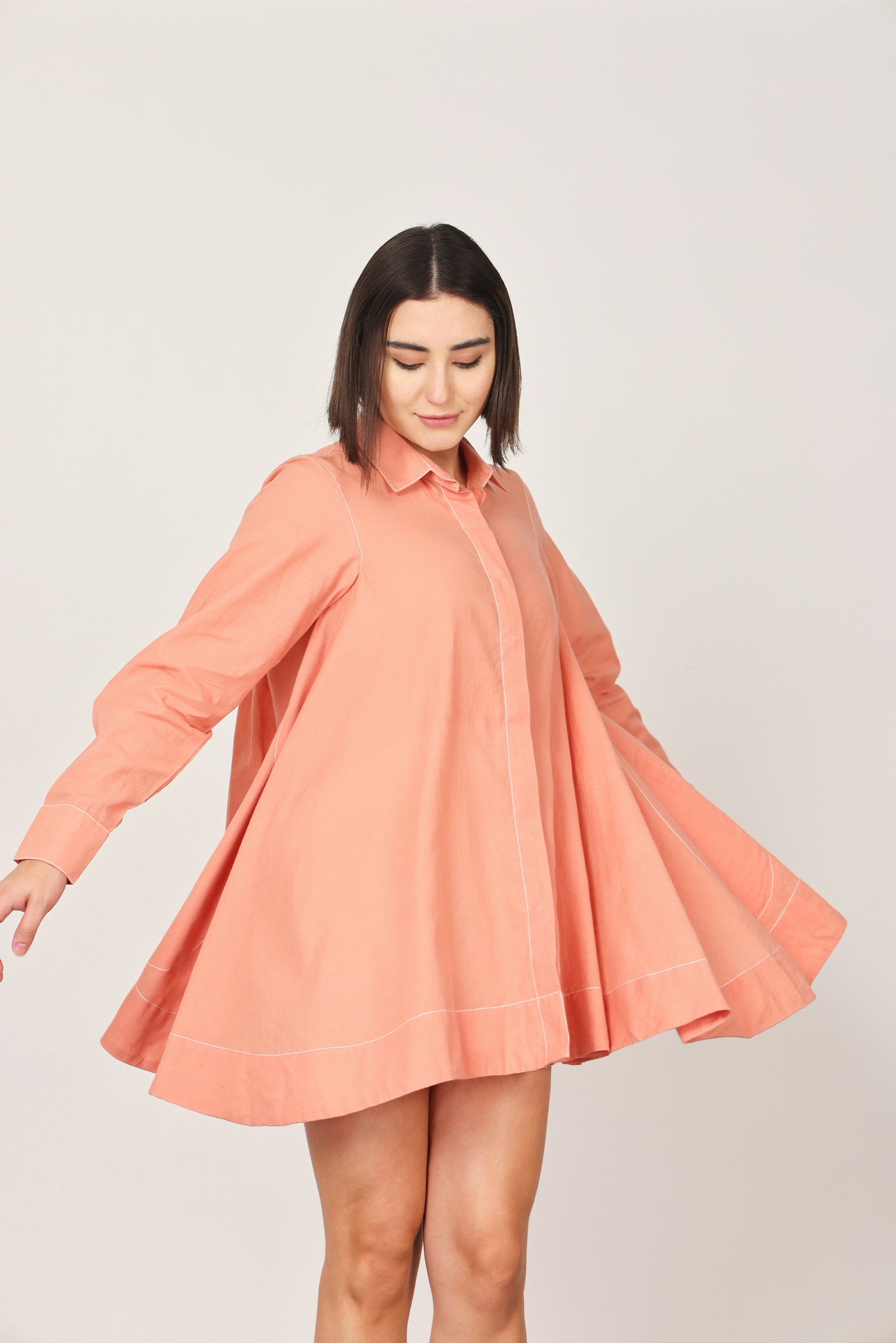 PEACH FLAIRED SHIRT TOP