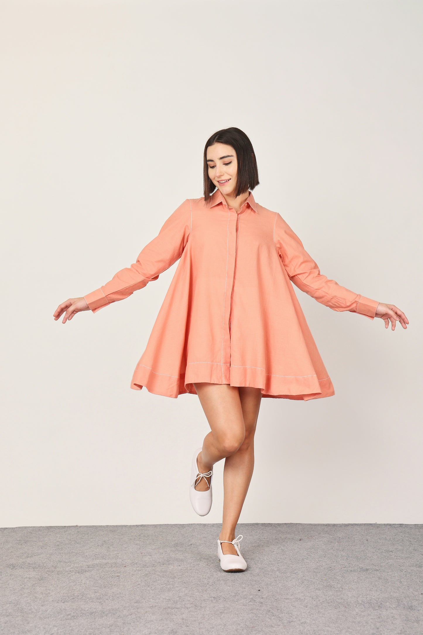 PEACH FLAIRED SHIRT TOP
