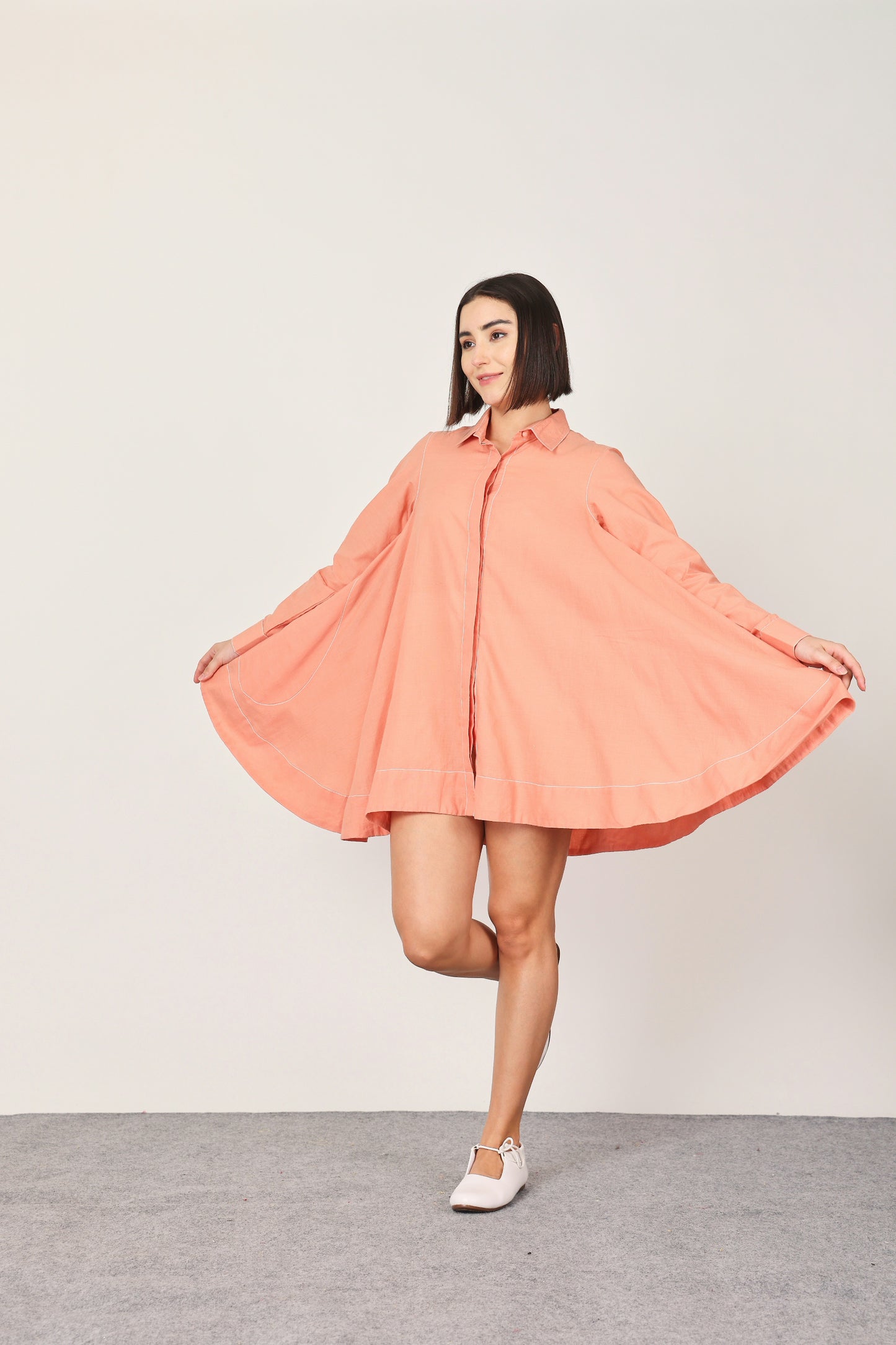 PEACH FLAIRED SHIRT TOP