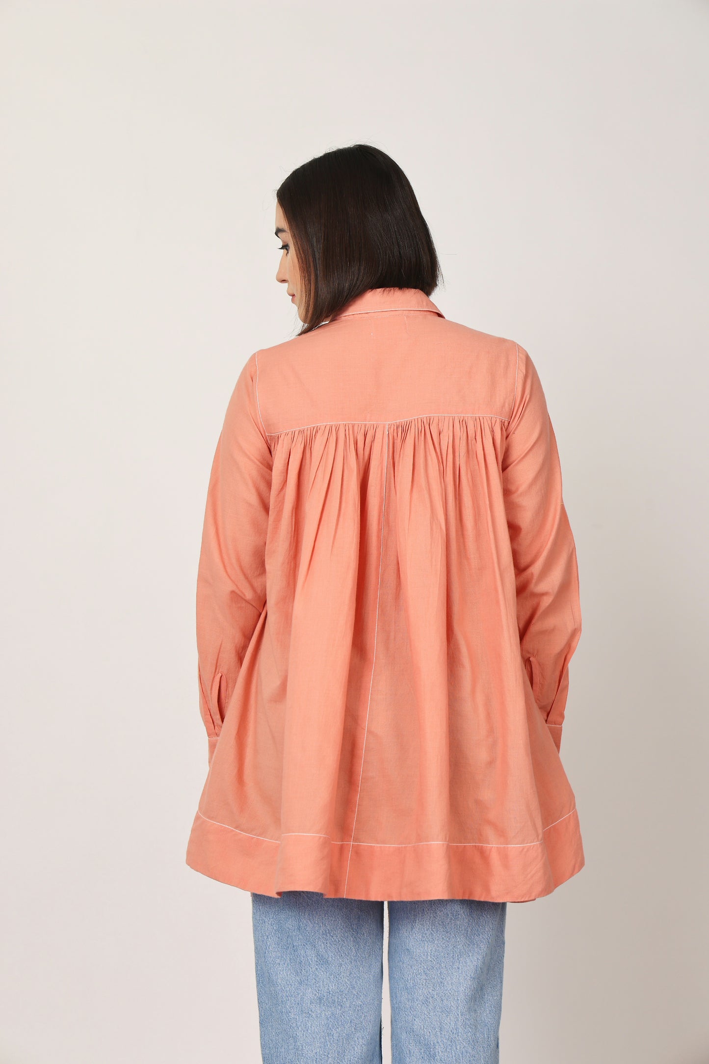 PEACH FLAIRED SHIRT TOP