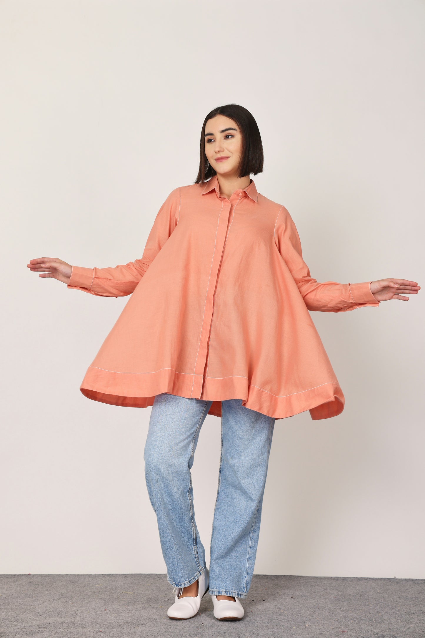 PEACH FLAIRED SHIRT TOP
