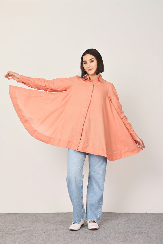 PEACH FLAIRED SHIRT TOP