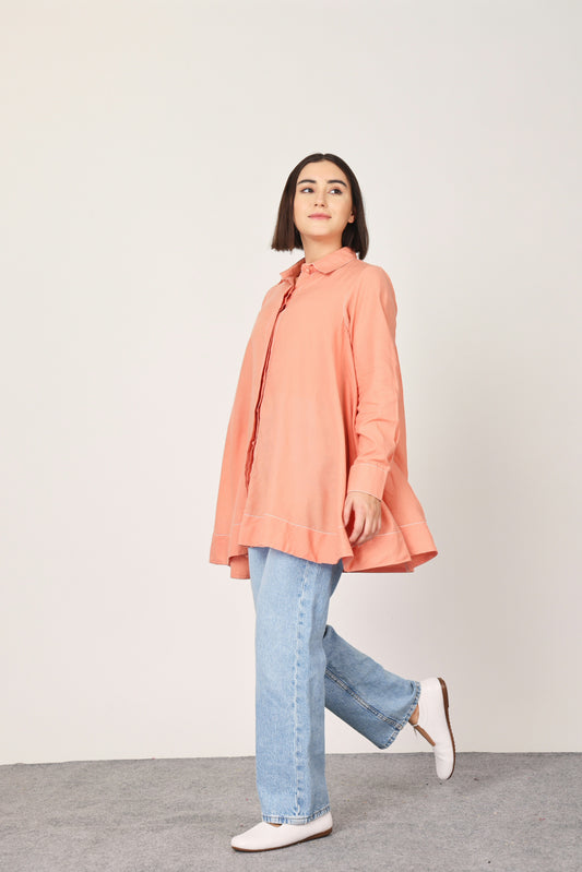 PEACH FLAIRED SHIRT TOP
