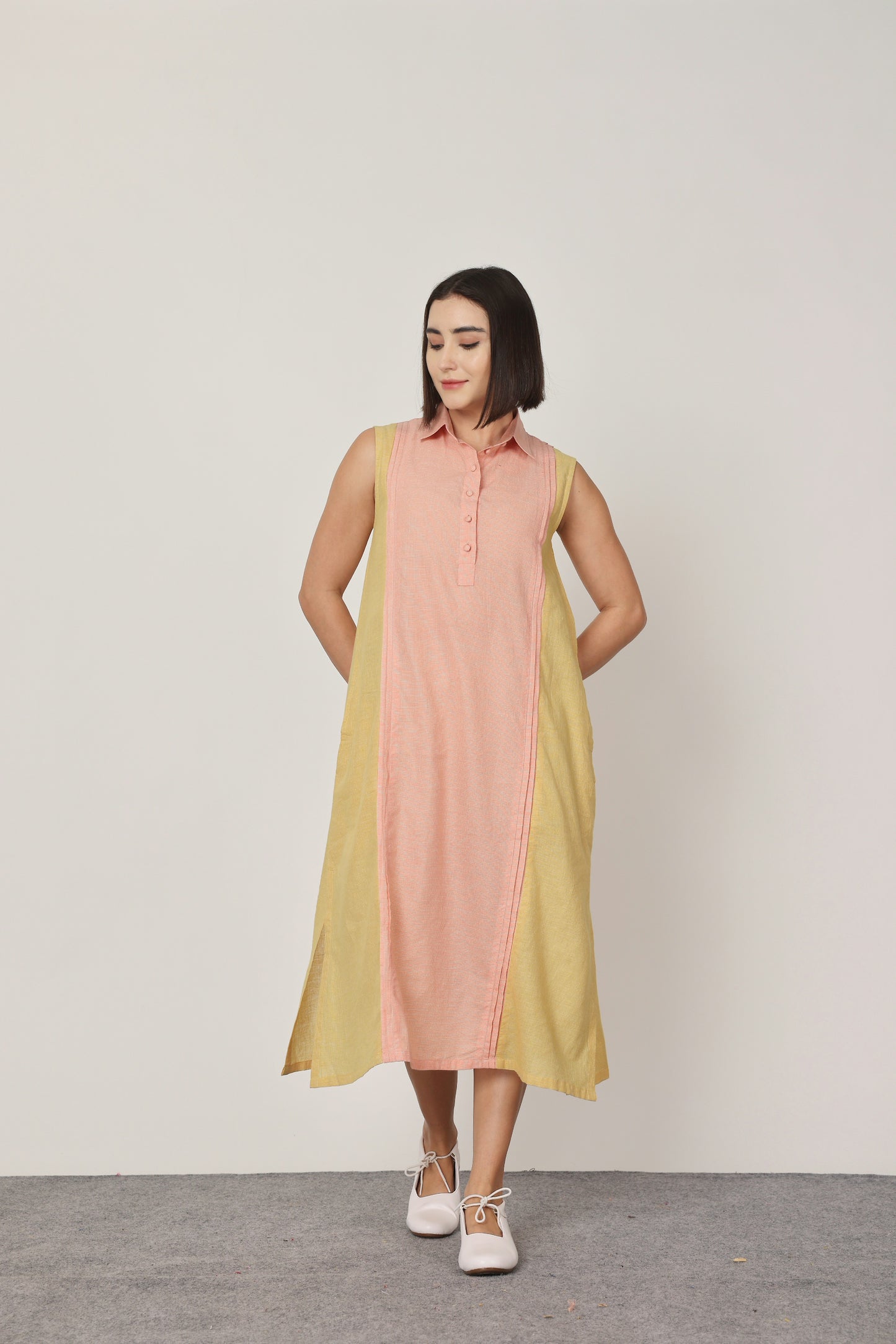 PEACH & YELLOW PINTUCKS KURTA / DRESS