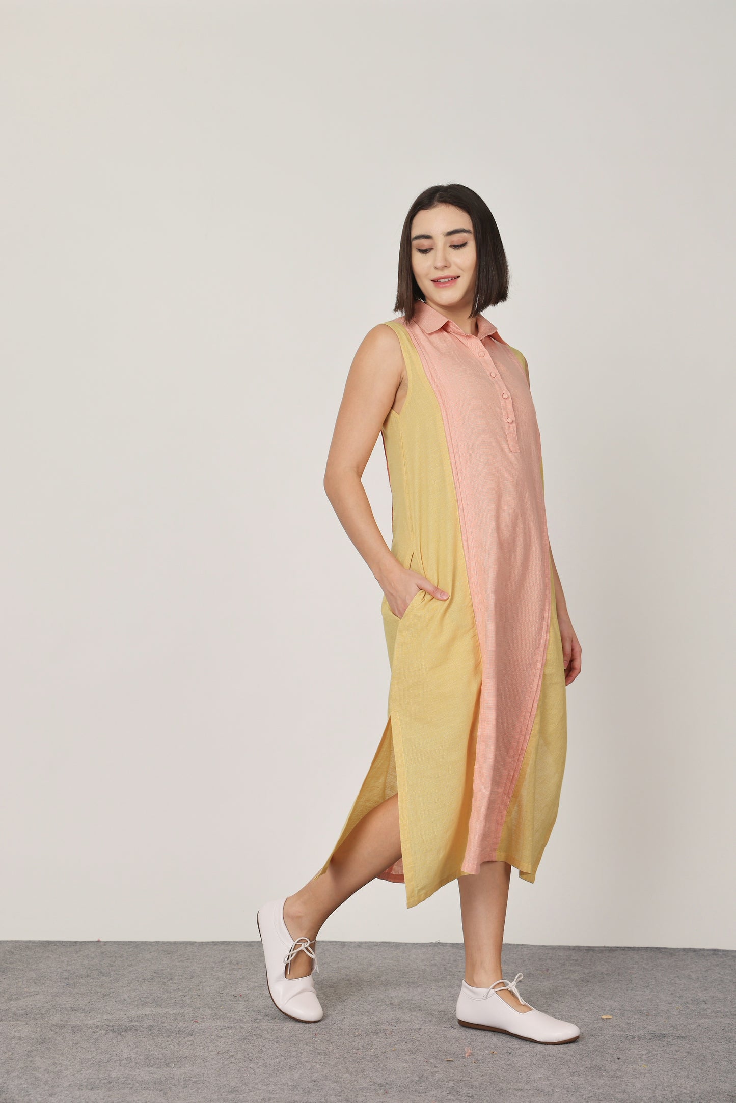 PEACH & YELLOW PINTUCKS KURTA / DRESS