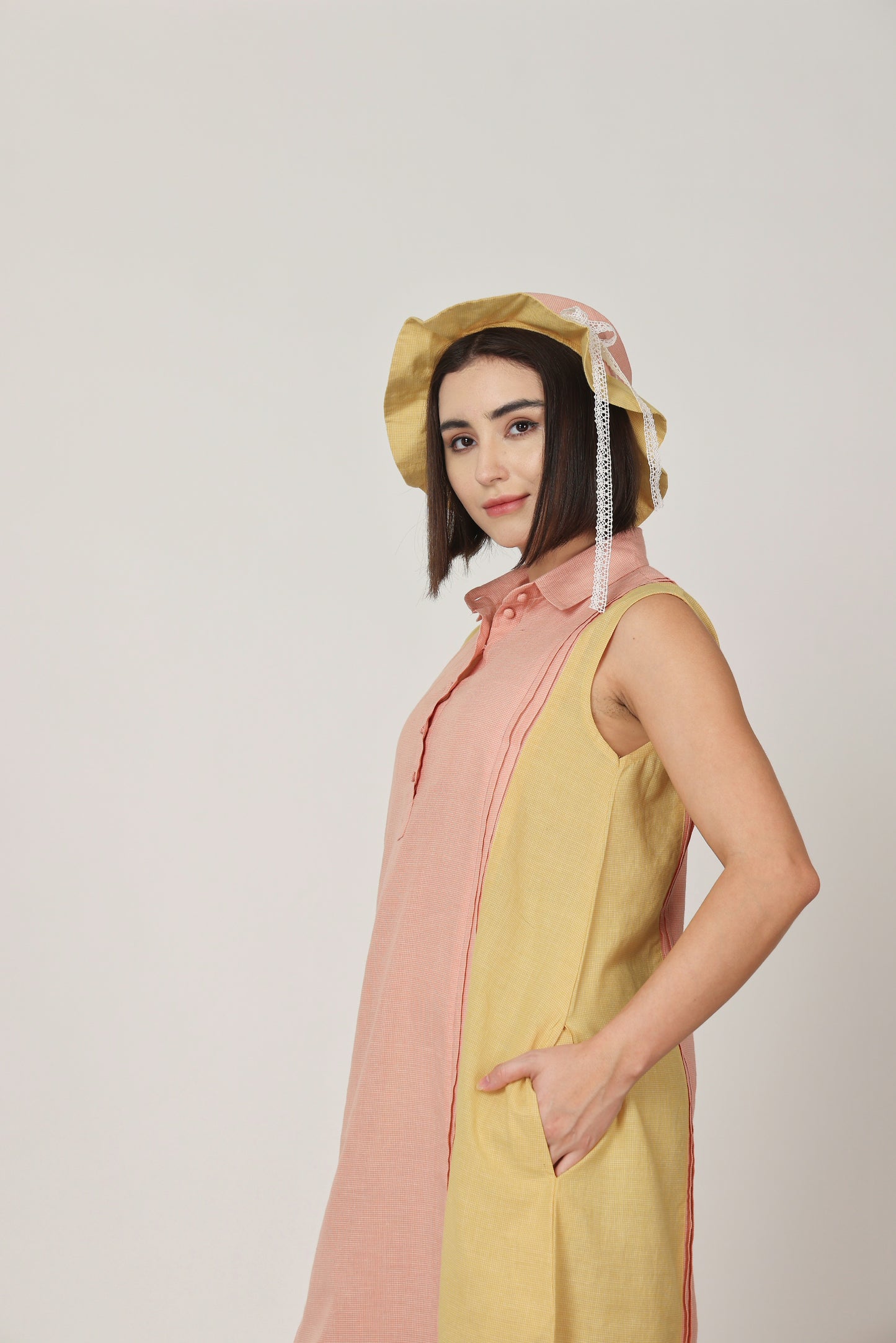 PEACH & YELLOW PINTUCKS KURTA / DRESS