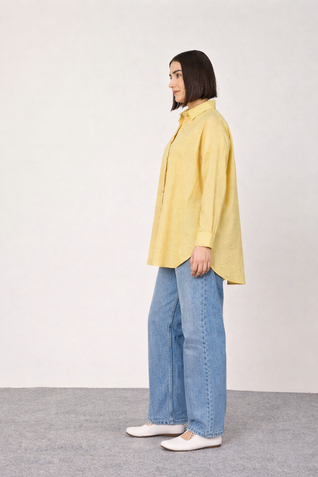 YELLOW CHECKED BOXY SHIRT