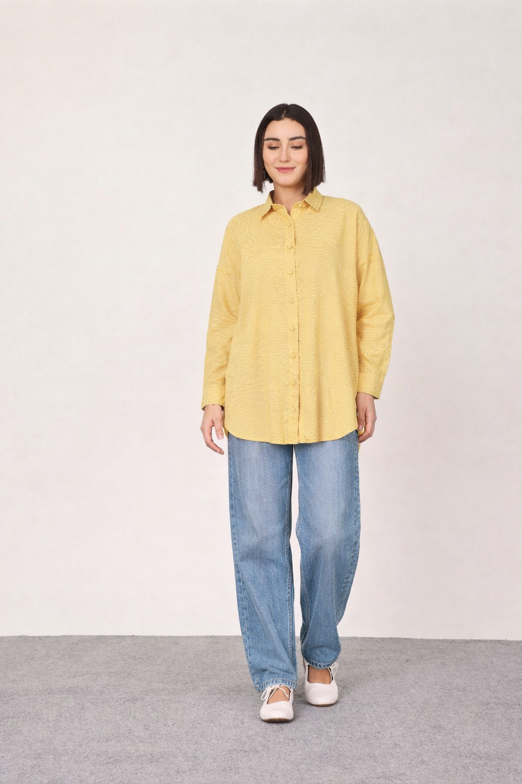 YELLOW CHECKED BOXY SHIRT